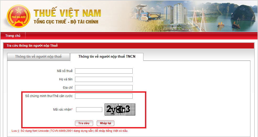Nhập số CMND hoặc CCCD và mã xác nhận